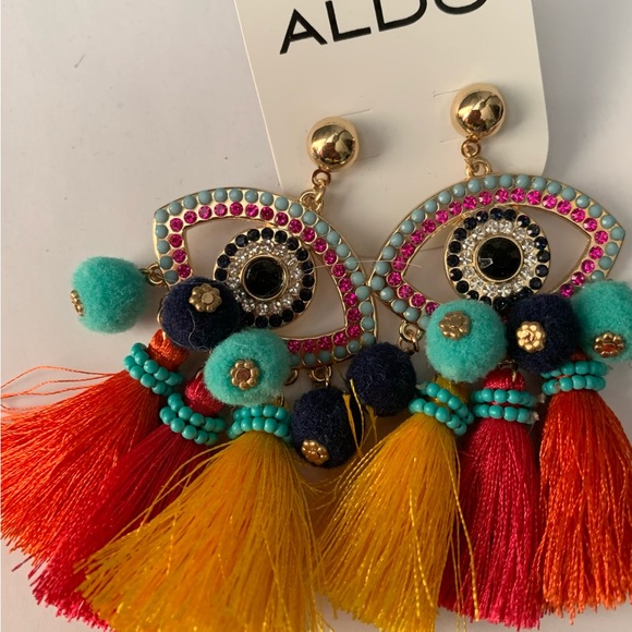 Aldo Multicolour Eye Tassel Statement Earrings Turquoise Red Yellow Pink Black - Picture 4 of 9